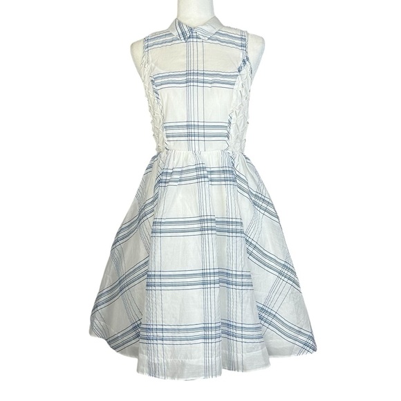 Anthropologie Moulinette Soeurs 6 Seaplane Dress Blue White Windowpane - Picture 2 of 16